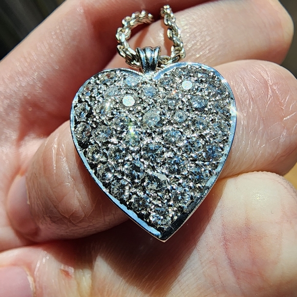 Stunning Vintage 14k White Gold 1.85ctw Diamond Heart Pendant + 16in Rope Chain - Picture 6 of 12